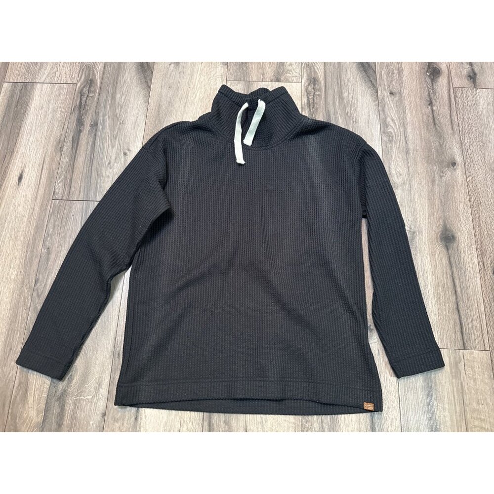 LL Bean Women's M Birchwood Brushed Waffle Funnelneck Black Pullover